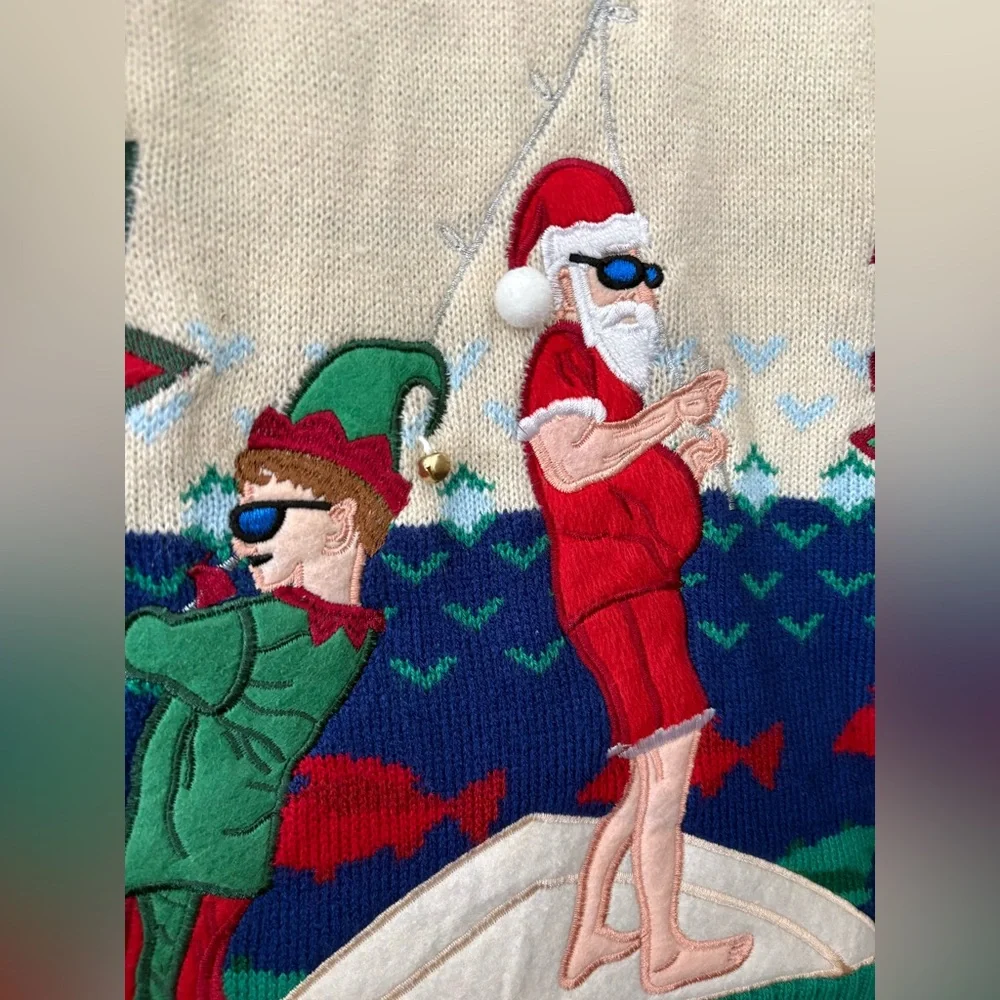 Buzzard Bay Blue, green and Cream Holiday Christmas Sweater M